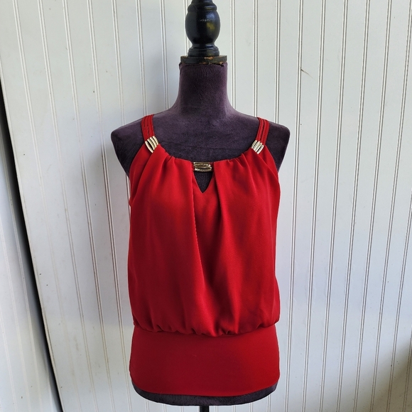 WHITE HOUSE BLACK MARKET WHBM Red Sleeveless Tank TOP Sleveless Blouse XXS - Picture 1 of 13